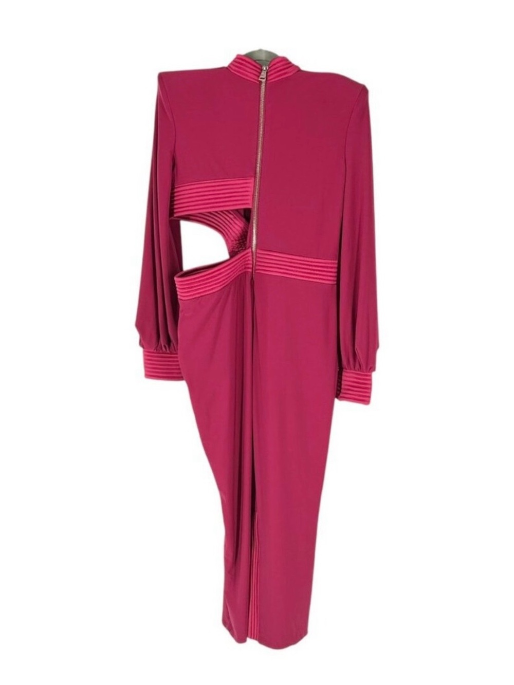 Zhivago Fuchsia Midi Dress with Cutout Waist and Bishop Sleeves, pre-owned. Sz 8 - Picture 5 of 16